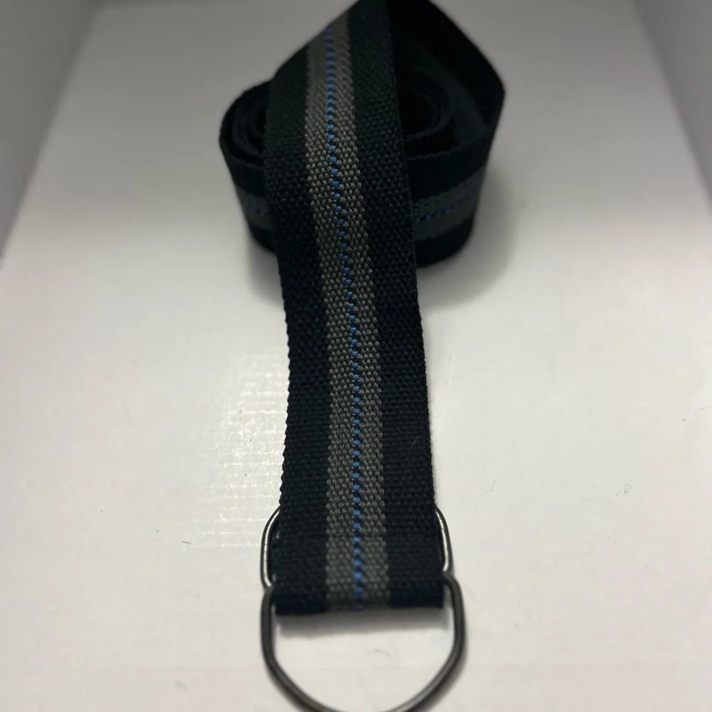 Men’s Canvas Black with Gray and blue stripe D Ring  47”